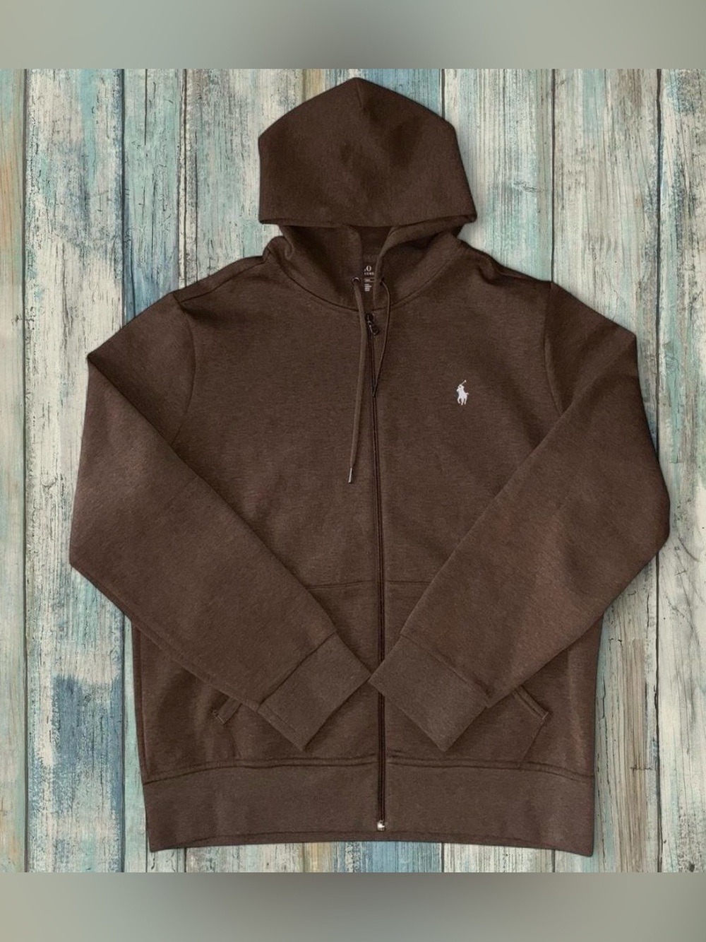 Polo Ralph Lauren Double Knit Full Zip Hoodie in Nutmeg Brown Size Large Mens